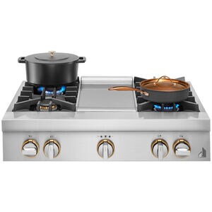 JennAir Rise 36 in. 4-Burner Natural Gas Rangetop with Griddle, Simmer Burner & Power Burner - Stainless Steel, , hires
