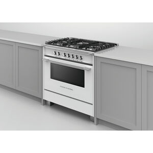 Fisher & Paykel Series 7 36 in. 4.9 cu. ft. Standard Convection Gas Range with 5 Sealed Burners - White, , hires