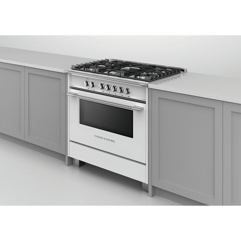 Fisher & Paykel Series 7 36 in. 4.9 cu. ft. Standard Convection Gas Range with 5 Sealed Burners - White, , hires