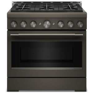 KitchenAid 36 in. 5.1 cu. ft. Air-Fry True European Convection Gas Range with 6 Sealed Burners - Black Ore, , hires