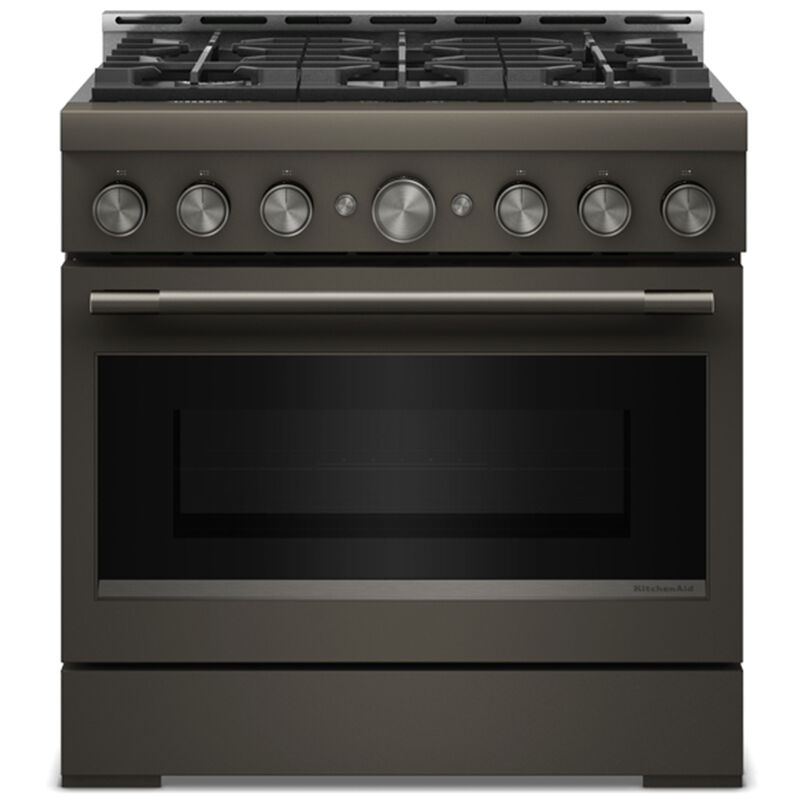 KitchenAid 36 in. 5.1 cu. ft. Air-Fry True European Convection Gas Range with 6 Sealed Burners - Black Ore, , hires