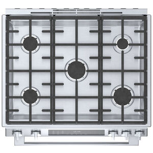 Bosch Benchmark Series 30" Slide-In Dual Fuel Range with 5 Sealed Burners, 4.6 Cu. Ft. Single Oven & Warming Drawer - Stainless Steel, , hires