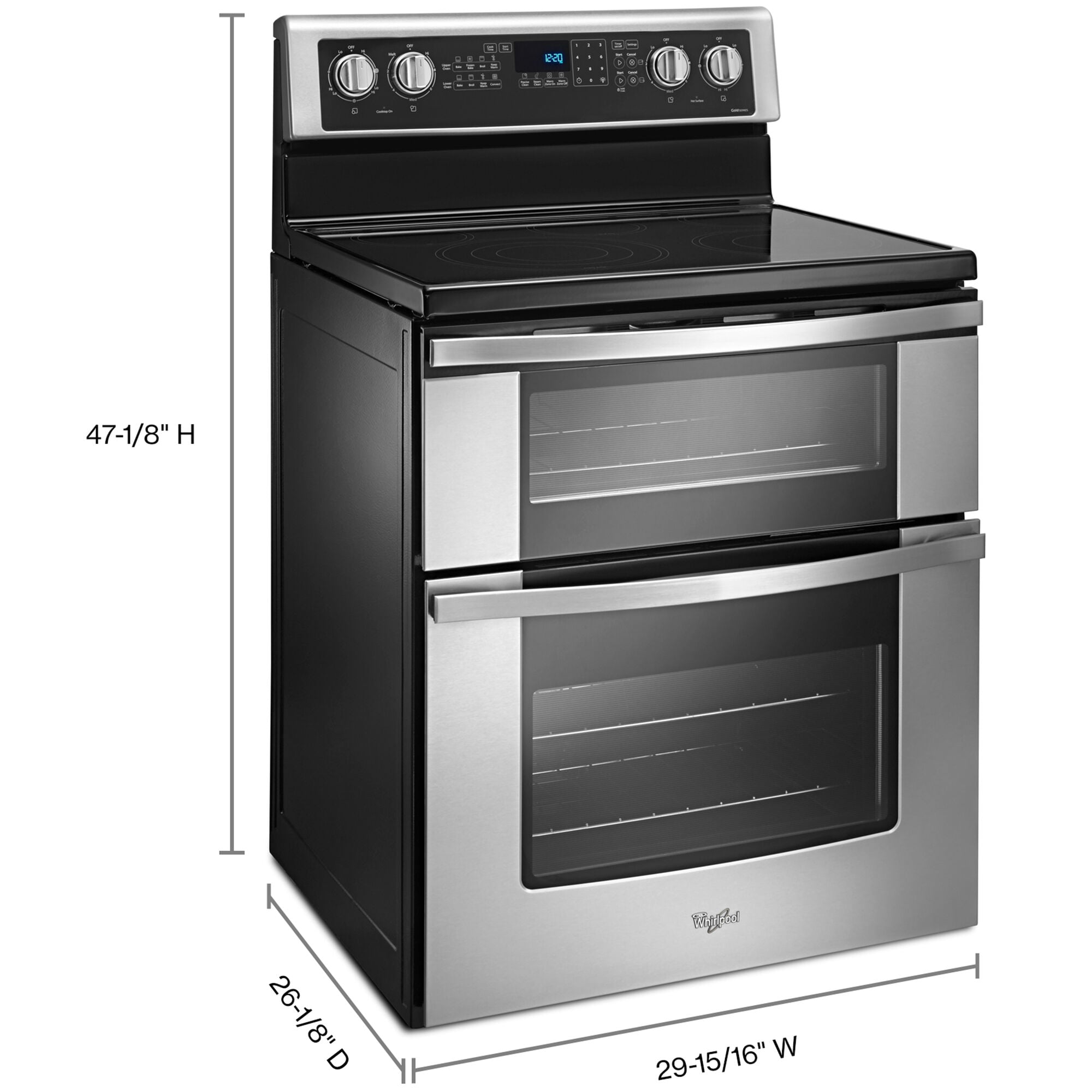 Whirlpool 30 in. 6.7 cu. ft. Convection Double Oven Freestanding Electric Range with 5 Smoothtop Burners Stainless Steel