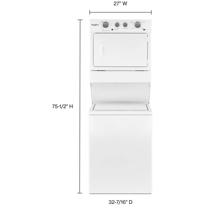 Whirlpool 27 in. Laundry Center with 3.5 cu. ft. Washer with 9 Wash Programs & 5.9 cu. ft. Gas Dryer with 4 Dryer Programs, Sensor Dry & Wrinkle Care - White, , hires