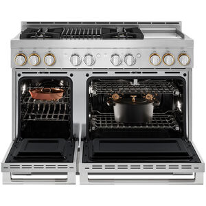 JennAir Rise Series 48 in. 6.3 cu. ft. Smart True European Convection Double Oven Gas Range with 4 Sealed Burners, Grill & Griddle - Stainless Steel, , hires