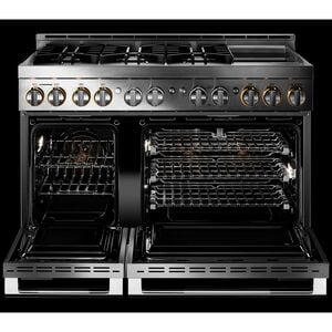 JennAir Rise Series 48 in. 6.3 cu. ft. Smart True European Convection Double Oven Gas Range with 6 Sealed Burners & Griddle - Stainless Steel, , hires