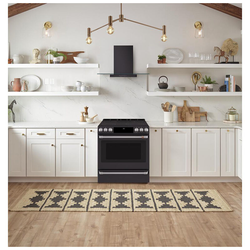 Cafe 30 in. 5.7 cu. ft. Smart Air Fry True European Convection Slide-In Electric Range with Smoothtop Burners - Matte Black, Matte Black, hires