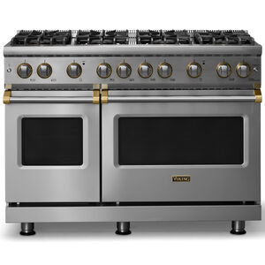 Viking 5 Series 48 in. 6.1 cu. ft. Standard Convection Double Oven Gas Range with 8 Sealed Burners - Stainless Steel - Natural Gas, Brushed Brass Trim Option, , hires