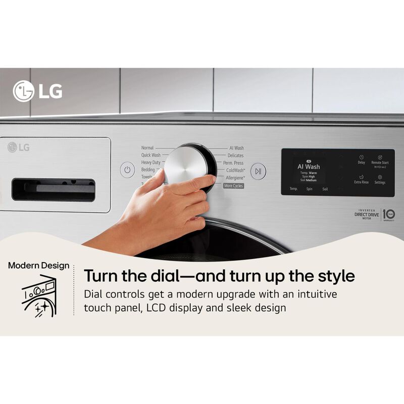 LG 27 in. 5.0 cu. ft. Smart Stackable Front Load Washer with TurboWash 360, AI DD Built-In Intelligence, Sanitize & Steam Cycle - Graphite Steel, , hires