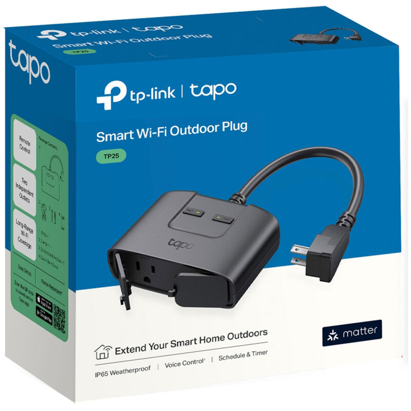 TP-Link - Tapo Smart Wi-Fi Outdoor Plug with Matter - Black, , hires