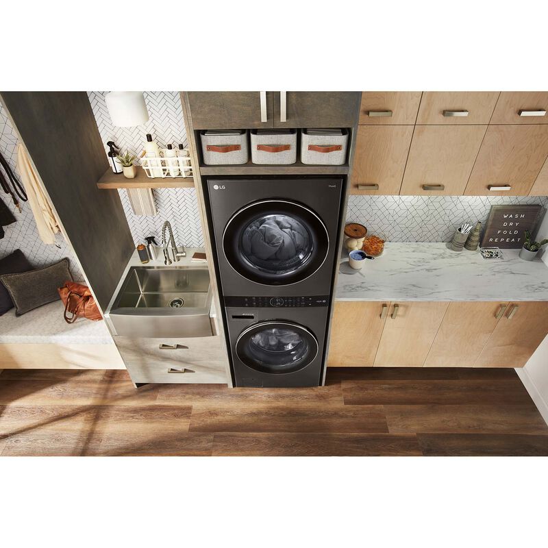 LG 27 in. WashTower with 4.5 cu. ft. Washer with 6 Wash Programs & 7.4 cu. ft. Gas Dryer with 6 Dryer Programs, Sensor Dry & Wrinkle Care - Black Steel, Black Steel, hires