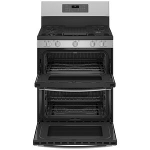 GE Profile 30 in. 6.8 cu. ft. Smart Air Fry Convection Double Oven Freestanding Gas Range with 5 Sealed Burners, Grill & Griddle - Stainless Steel, Stainless Steel, hires