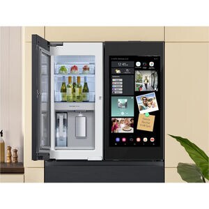 Samsung Bespoke 36 in. 22.5 cu. ft. Smart Counter Depth 4-Door French Door Refrigerator with AI Family Hub+, Beverage Center & Internal Water AutoFill Pitcher - Matte Black Steel, Charcoal Glass & Matte Black, hires