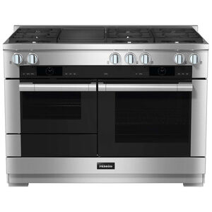 Miele 48 in. 4.7 cu. ft. Smart Convection Double Oven Freestanding Dual Fuel Range with 6 Sealed Burners & Grill - Clean Touch Steel, , hires