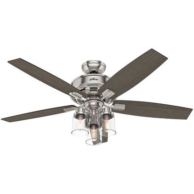 Hunter Bennett 52 in. 3-Light Ceiling Fan with LED Light Kit and Handeld Remote - Brushed Nickel | 54190