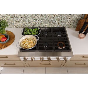 Cafe 36 in. 6-Burner Natural Gas Rangetop with Simmer Burner & Power Burner - Matte White, Matte White, hires