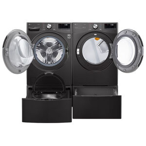 LG 27 in. 7.4 cu. ft. Smart Stackable Round-Door Electric Dryer with Tempered Glass, Built-In Intelligence, Sensor Dry, Turbo Steam, Sanitize & Steam Cycle - Black Steel, Black Steel, hires