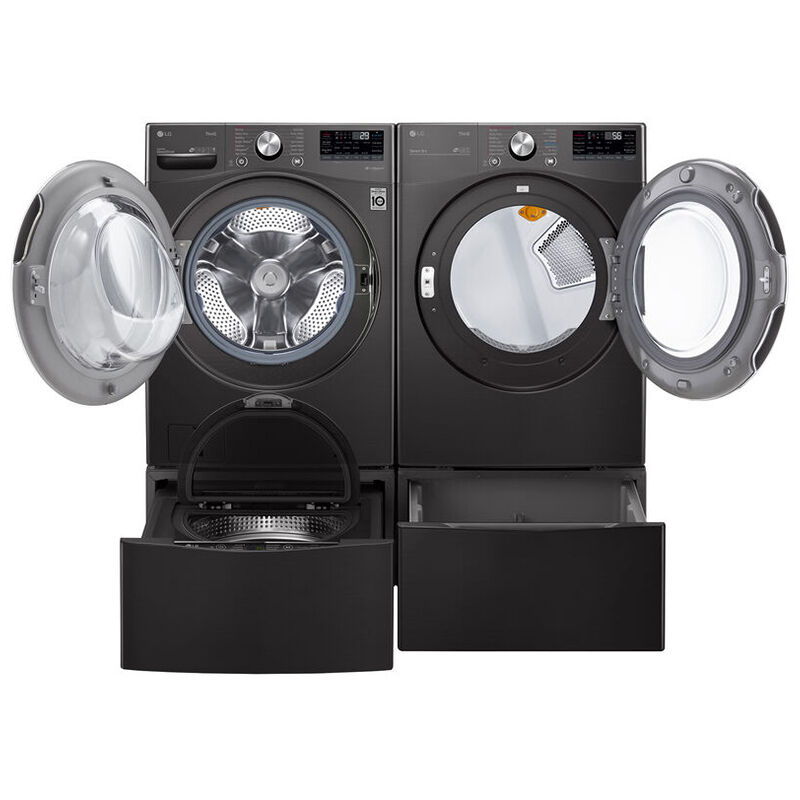 LG 27 in. 7.4 cu. ft. Smart Stackable Round-Door Electric Dryer with Tempered Glass, Built-In Intelligence, Sensor Dry, Turbo Steam, Sanitize & Steam Cycle - Black Steel, Black Steel, hires