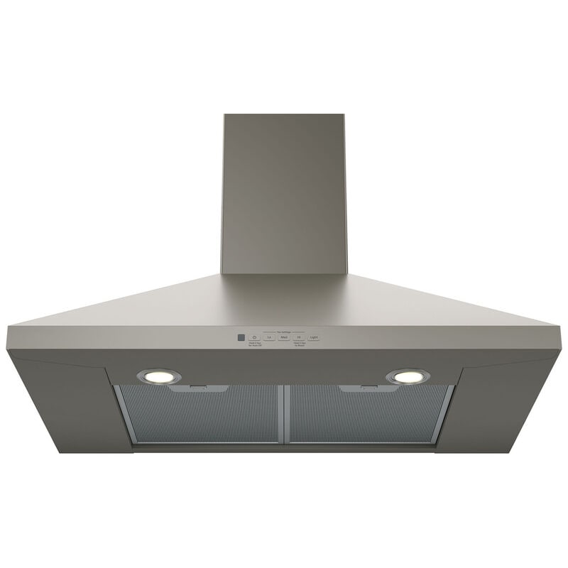 GE 30 in. Convertible Chimney Style Range Hood with 350 CFM, 4 Fan Speeds & 2 Halogen Lights - Slate, , hires