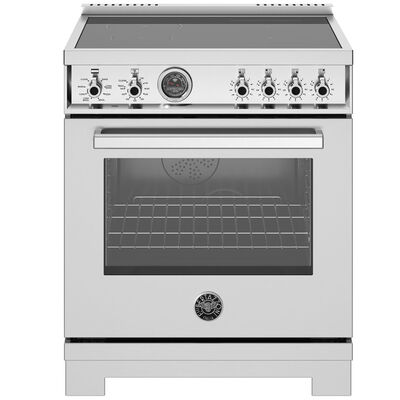 Bertazzoni Professional Series 30 in. 4.6 cu. ft. Air Fry Convection Oven Freestanding Electric Range with 4 Induction Zones - Stainless Steel | PRO304IFEPXT