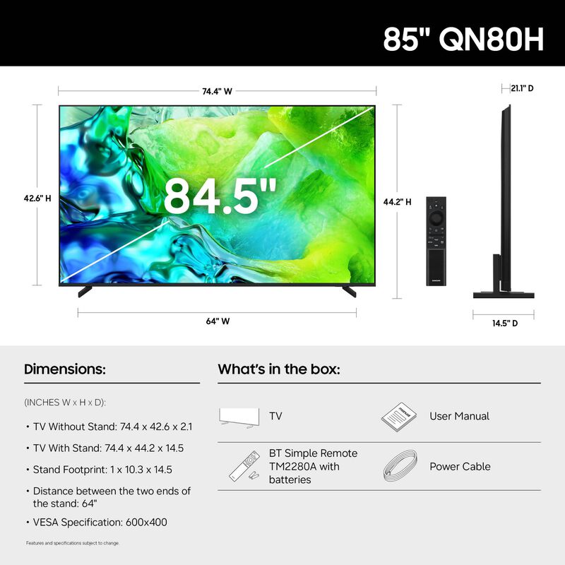 Samsung - 85" Class QN80H Neo QLED 4K UHD Smart Tizen TV, , hires