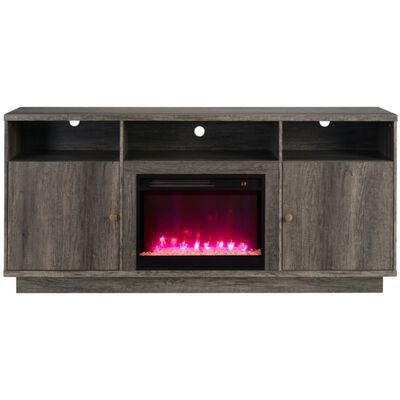 Lilola Ambrose 70"W Gray Walnut Finish Fireplace TV Stand Console with Heater, LED Light, Cabinets, Shelves | 97041