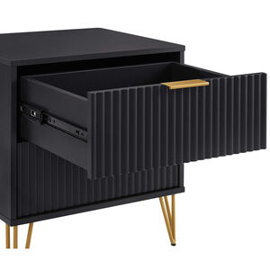 Manhattan Comfort DUMBO 2.0 Modern Nightstand with 2 Drawer & Metal Feet - Black, Black, hires