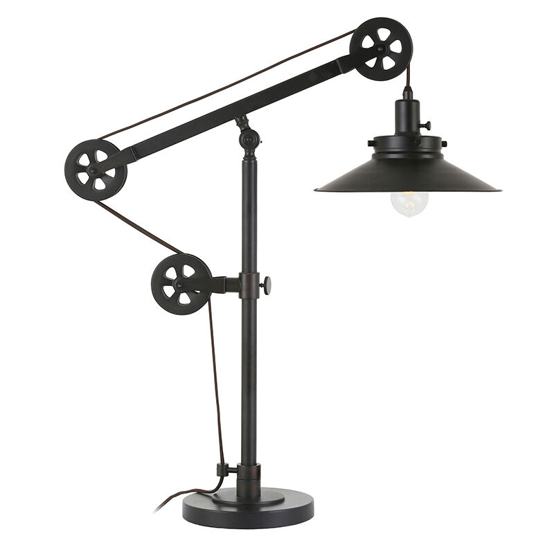 Hudson & Canal Descartes Wide Brim Table Lamp With Pulley System - Blackened Bronze, , hires