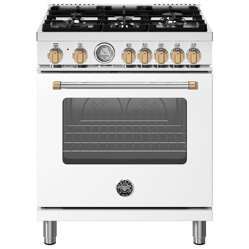 Bertazzoni Master Series 30 in. 4.7 cu. ft. Dual Convection Dual Fuel Range with 5 Sealed Burners - Matte White, , hires
