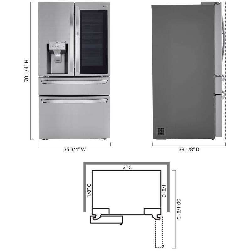 LG InstaView Series 36 in. 30.0 cu. ft. Smart 4-Door French Door Refrigerator with External Ice & Water Dispenser - Stainless Steel, Stainless Steel, hires