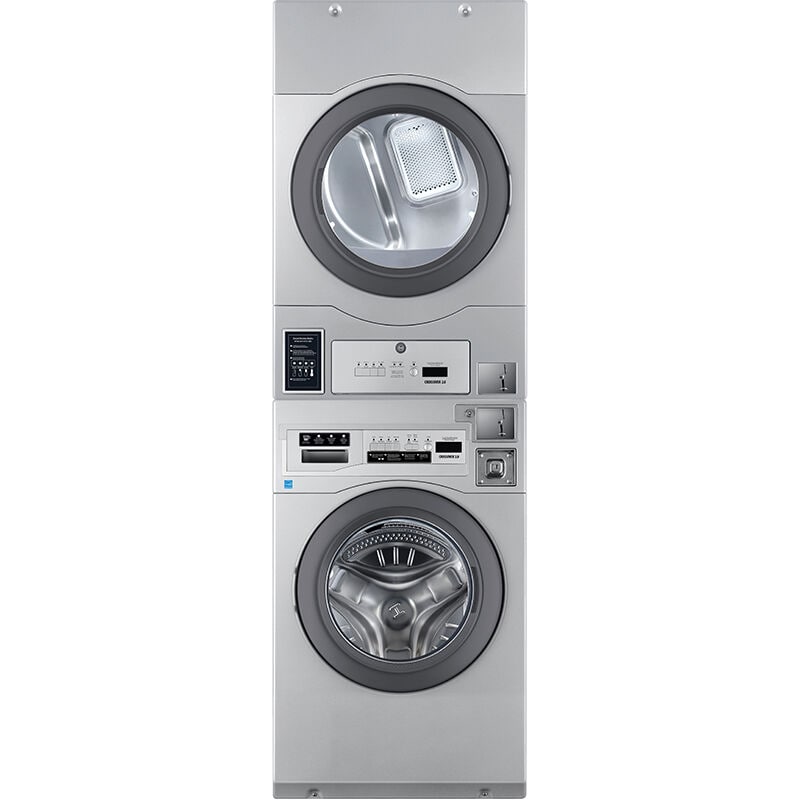 Crossover Commercial Laundry 27 in. 7.0 cu. ft. Bottom Control Stackable Electric Dryer with Coin Operation & OPL/Card Ready - Stainless Steel, , hires