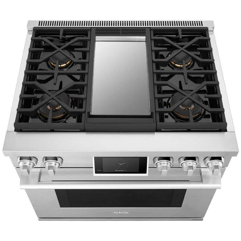 SKS 36 in. 6.3 cu. ft. Smart Standard Convection Steam Dual Fuel Range with 4 Sealed Burners & Griddle - Stainless Steel, , hires