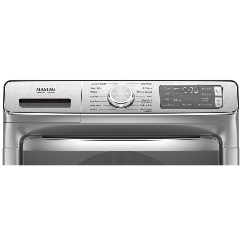 Maytag 27 in. 5.0 cu. ft. Smart Stackable Front Load Washer with Extra Power, 24-Hr Fresh Hold Option, Sanitize & Steam Wash Cycle - Metallic Slate, Metallic Slate, hires