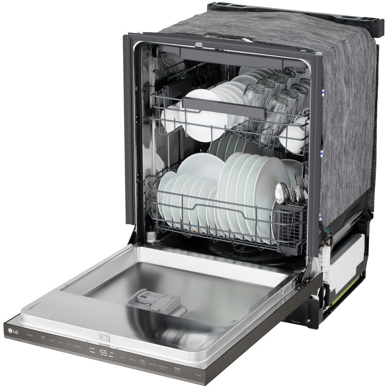 LG 24 in. Top Control Flush-Mount Smart Dishwasher with 46 dBA Sound level, 3rd-Rack, Dynamic Heat Dry with AutoVent Dry & Pocket Handle - Black Stainless Steel, , hires