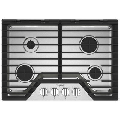 Whirlpool 30 in. 4-Burner Natural Gas Cooktop with EZ-2-Lift Hinged Cast-Iron Grates, Simmer & Power Burner - Stainless Steel | WCGK5030PS