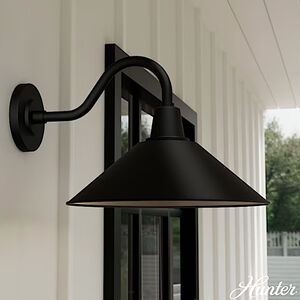 Hunter Skyflow Rustic Modern Metal Cone Outdoor Medium Wall Light-Matte Black, , hires