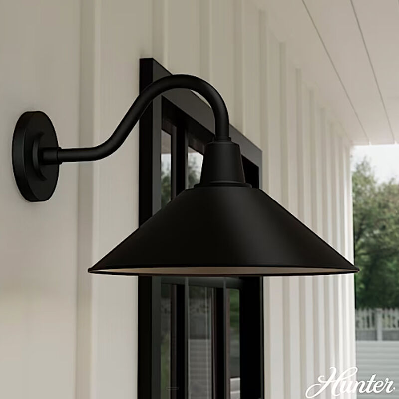 Hunter Skyflow Rustic Modern Metal Cone Outdoor Medium Wall Light-Matte Black, , hires