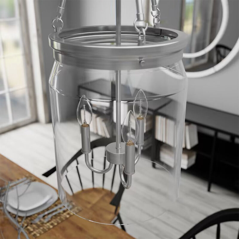 Hunter Devon Park 12 in. 3-Light Pendant with Clear Glass - Brushed Nickel, , hires