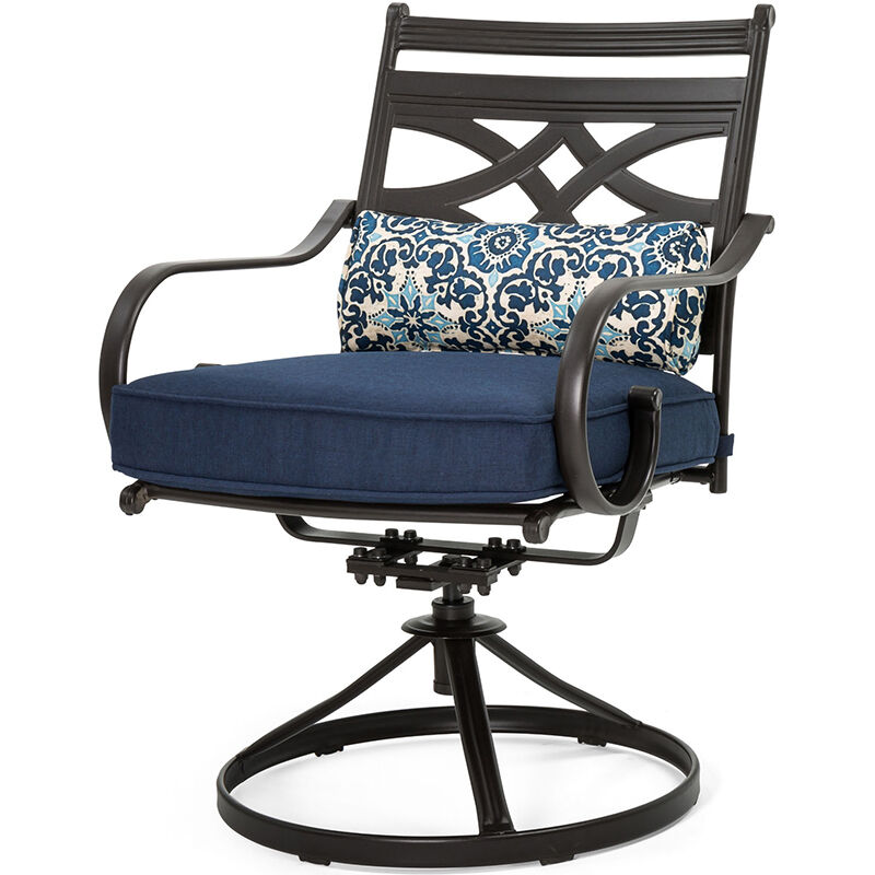 Montclair 7-Piece Dining Set in Navy Blue with 6 Swivel Rockers and a 40" x 67" Dining Table, , hires