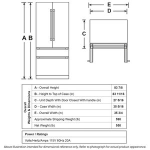 GE Cafe 36in. 20.1 cu. ft. Integrated 4-Door French-Door Refrigerator- Stainless Steel, , hires
