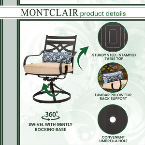 Hanover Montclair 7-Piece Dining Set with 6 Swivel Rockers - Tan/Brown, , hires