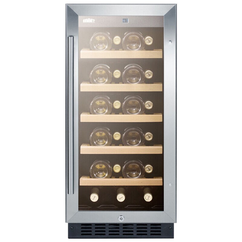 Summit 15 in. Undercounter Wine Cooler with Wood Racks, Single Temperature Zone & 23 Bottle Capacity - Stainless Steel, , hires