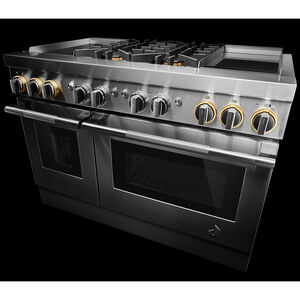 JennAir Rise Series 48 in. 4.1 cu. ft. Smart Convection Double Oven Freestanding Dual Fuel Range with 4 Sealed Burners & Griddle - Stainless Steel, , hires