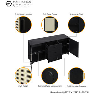 Manhattan Comfort Sheridan 59.05 Modern Cane Sideboard with Adjustable Shelves - Black, , hires