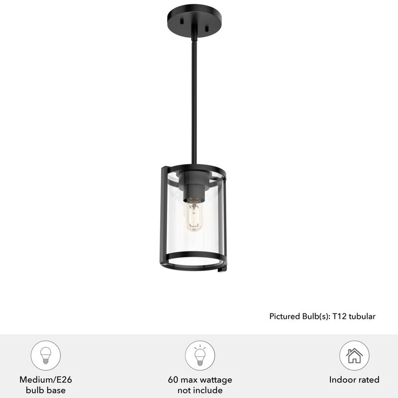 Hunter Astwood 6.25 in. Mini Pendant with Clear Glass - Matte Black, , hires