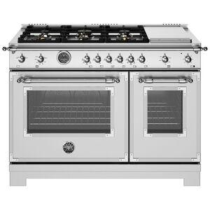 Bertazzoni Heritage Series 48 in. 7.1 cu. ft. Convection Double Oven Freestanding Natural Gas Range with 6 Sealed Burners & Griddle - Stainless Steel, , hires