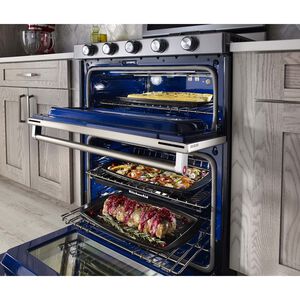 KitchenAid 30 in. 6 cu. ft. True European Convection Double Oven Gas Range with 5 Sealed Burners & Griddle - Stainless Steel, Stainless Steel, hires