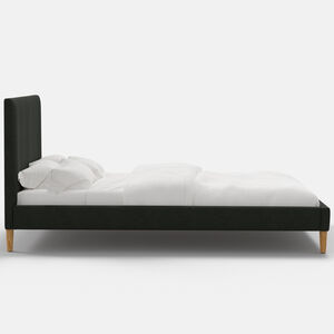 Skyline Furniture Linen Fabric Upholstered Queen Size Platform Bed - Black, Black, hires