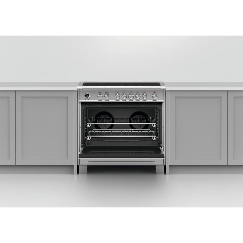 Fisher & Paykel Series 9 Classic 36 in. 4.9 cu. ft. Convection Oven Slide-In Electric Range with 5 Induction Zones - Stainless Steel, , hires