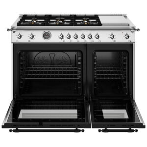 Bertazzoni Heritage Series 48 in. 7.1 cu. ft. Convection Double Oven Freestanding Natural Gas Range with 6 Sealed Burners & Griddle - Stainless Steel, , hires